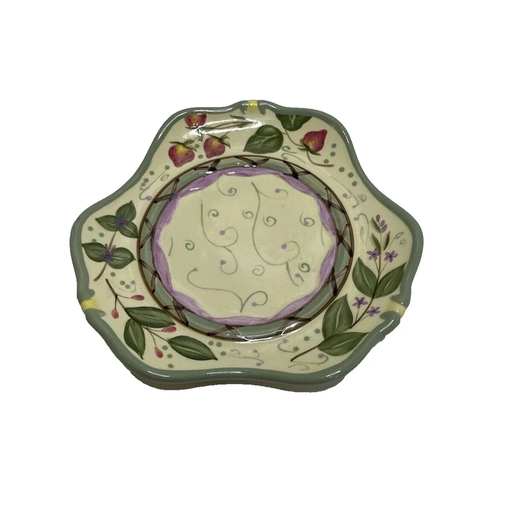 Partylite Strawberry Fields Candle Ceramic Plate EUC Retired Home Decor 6 Inches